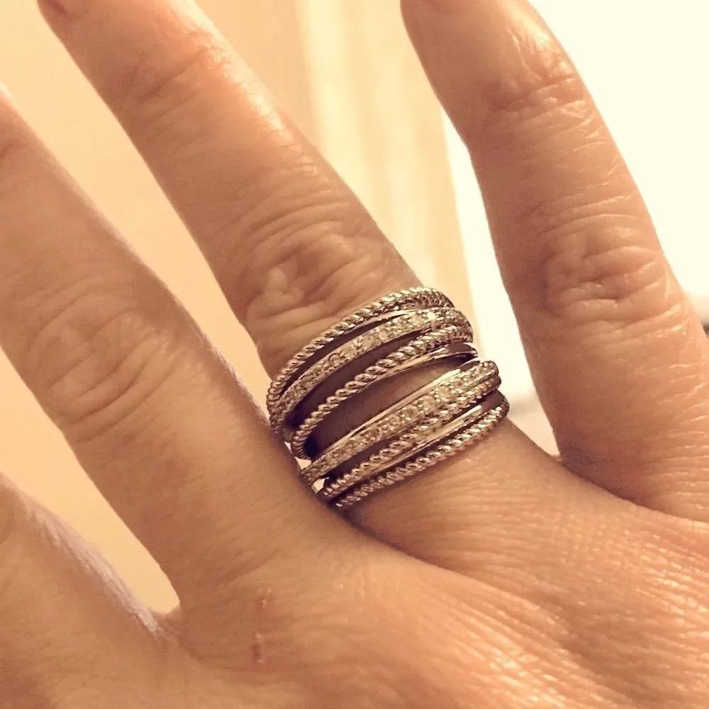 The Moderne Statement band ring in 925 & white sapphire sz 5